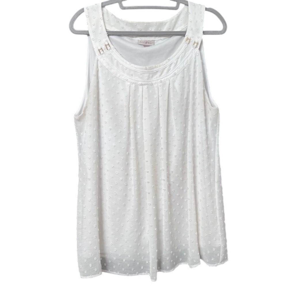 Roz&Ali White Swiss Dot Airy Sleeveless Blouse Dainty Pleated Flowy Size XL